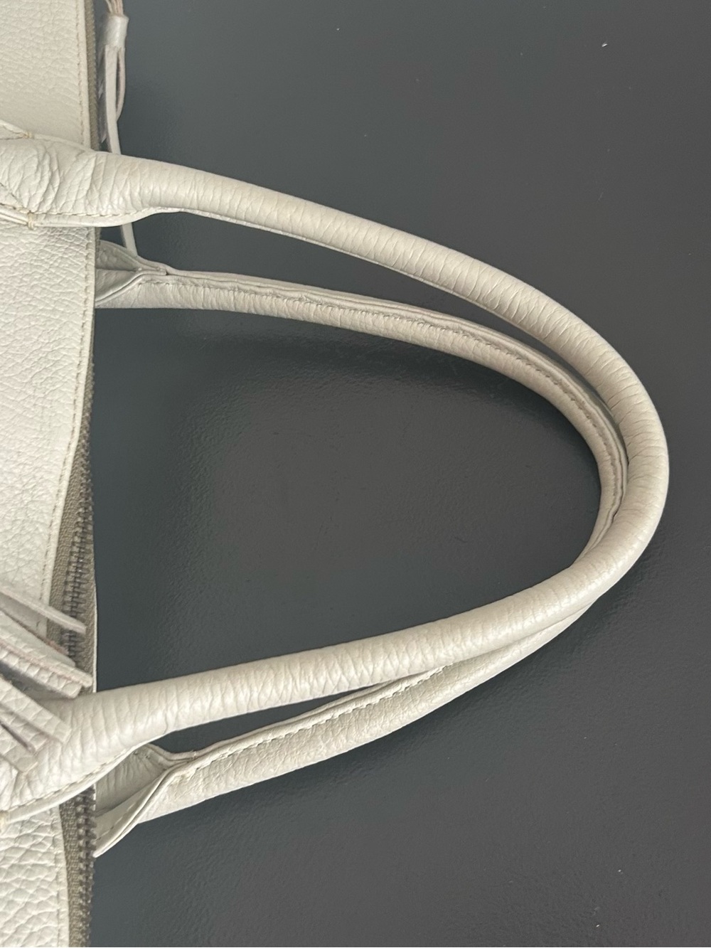 Pallie Bags Cream Pebbled Leather Multi Zip Tote Shoulder Bag Work Laptop - Picture 8 of 13
